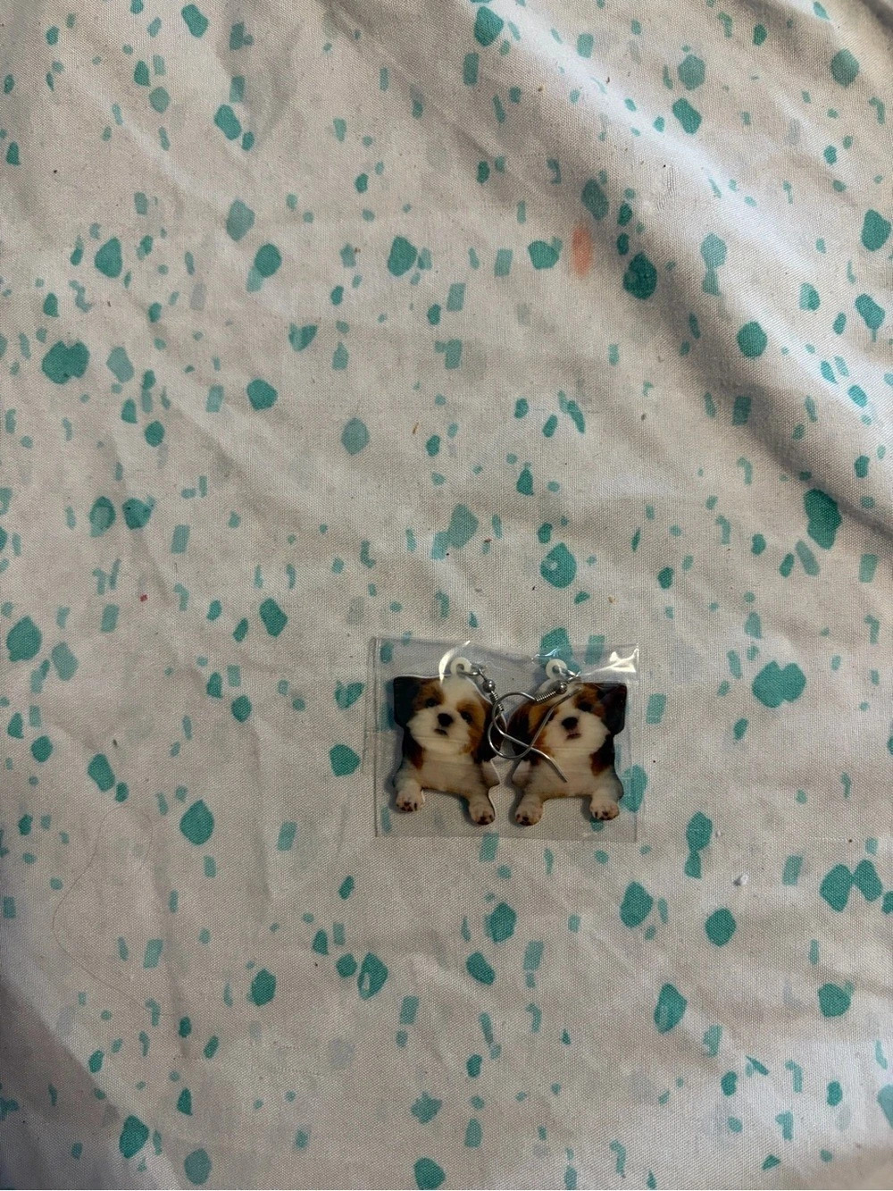 Dog Earrings in Blue & White